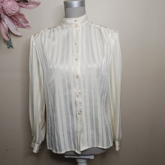 Vintage 80's Cream Blouse Size L - Picture 3 of 15